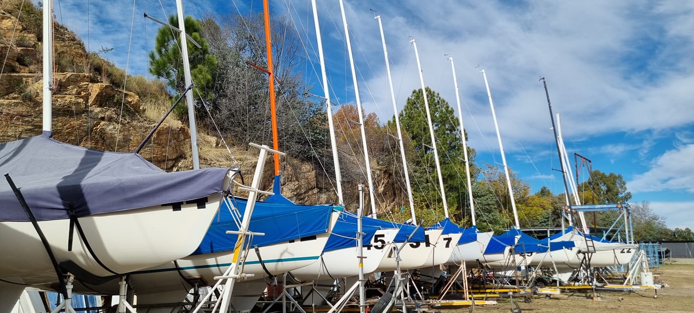 Sailboats in drydock