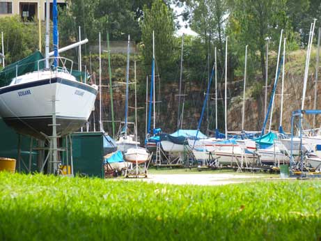 Sailboats in drydock